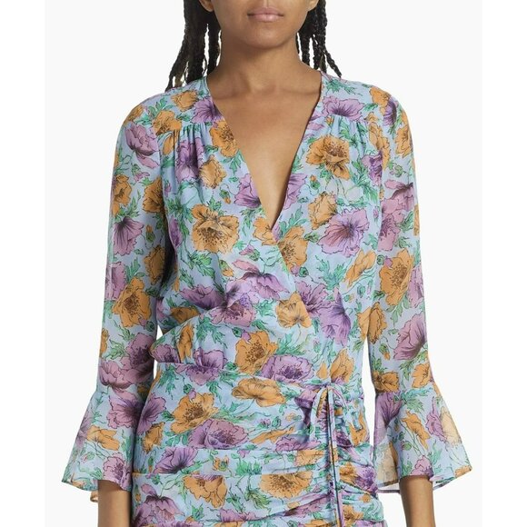 Veronica Beard $598 Silk Sean Floral Printed Ruched Mini Dress Sz 8 NEW - Picture 2 of 11